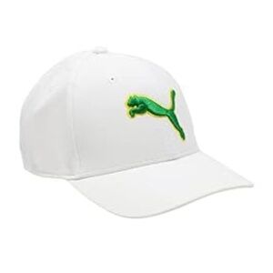 NWT PUMA Evercat Dillon Stretch Fit Cap, White/Green/Yellow, Small-Medium